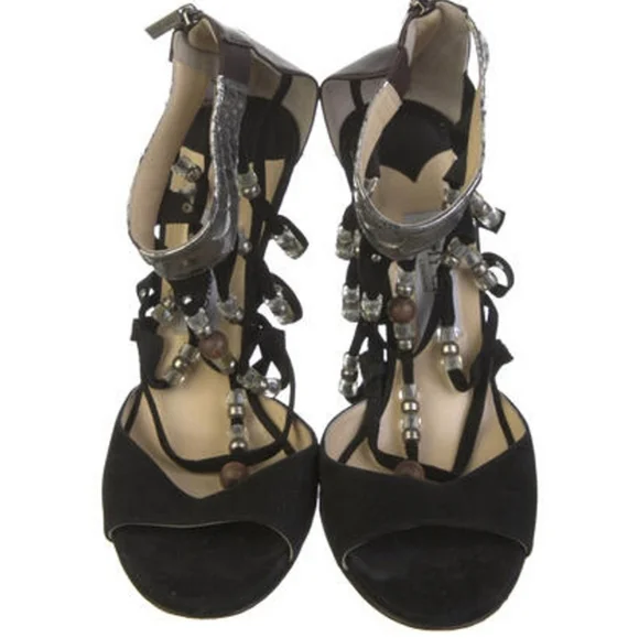Jimmy Choo Black Brown Beaded Stilletto Heels Sandals Size 40 9 - Picture 3 of 5